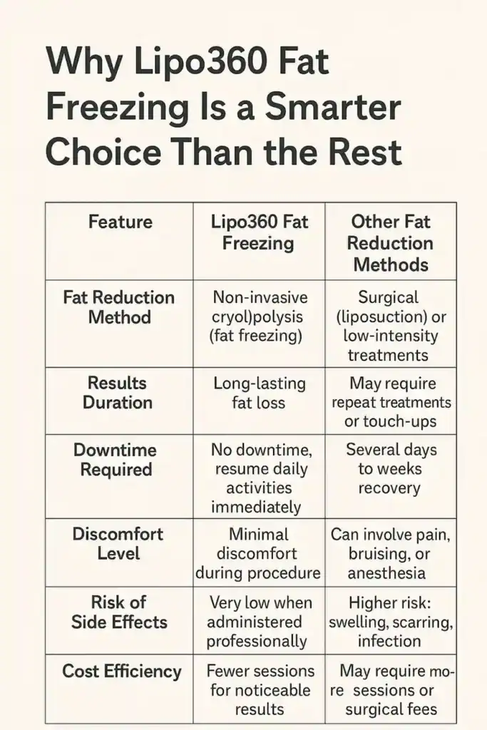 Is it possible to permanently freeze fat cells? 2 Table showing benefits of fat freezing to remove fat cells Eastbourne from Lipo 360