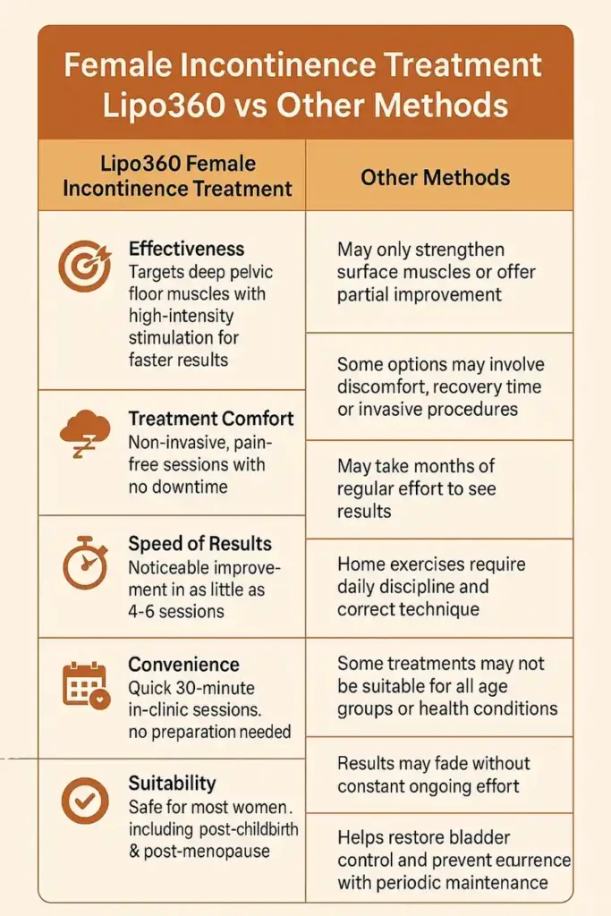 Comprehensive Guide To Female Incontinence Treatment Options 1 Table showing benefits of incontinence treatment Eastbourne